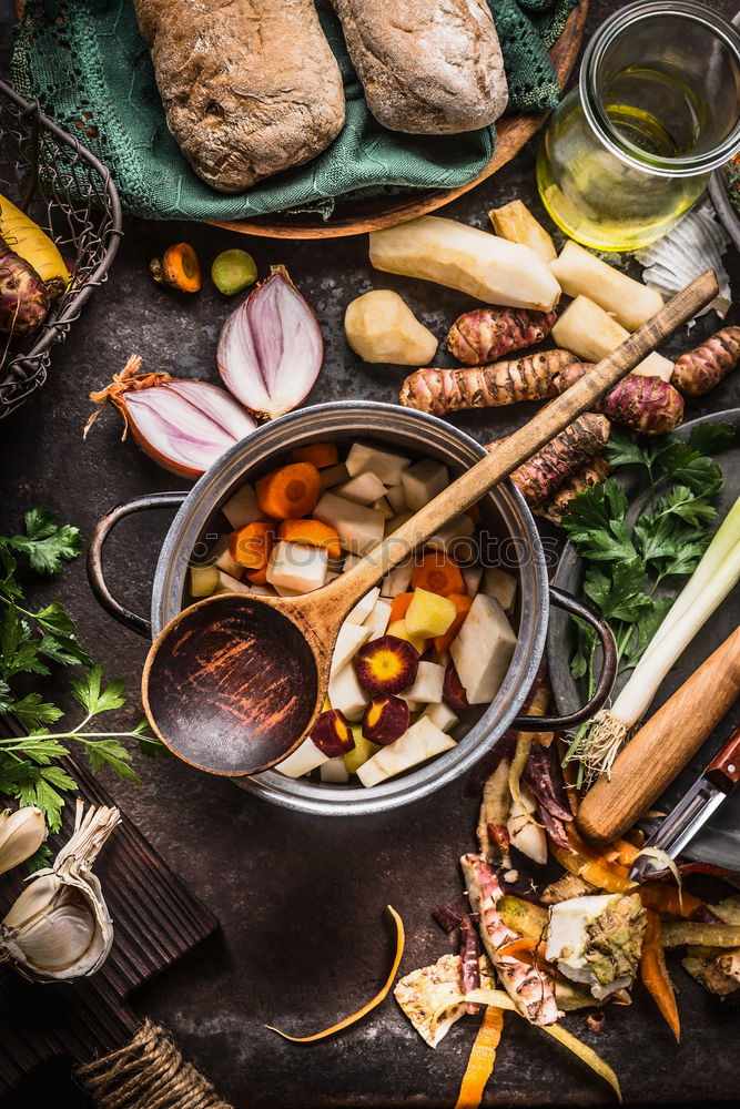 Cook vegetable soup or vegetable stock