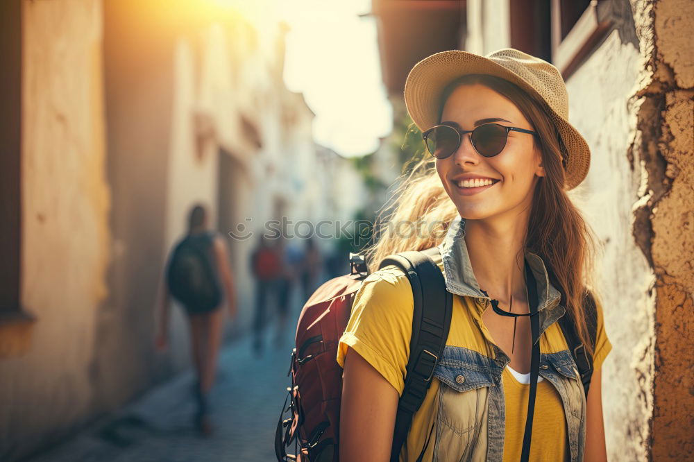 Similar – Image, Stock Photo Content model grimacing on balcony