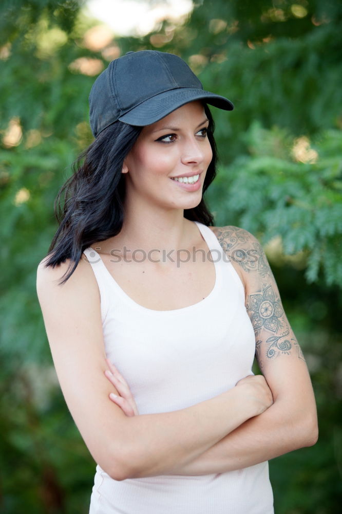 Similar – Image, Stock Photo Beautiful brunette in white on green