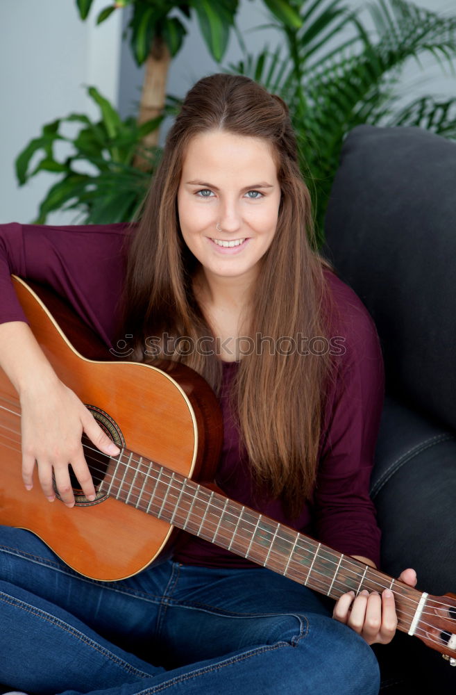 Similar – Image, Stock Photo Vibration | Guitar Pages II Young Woman Playing Guitar