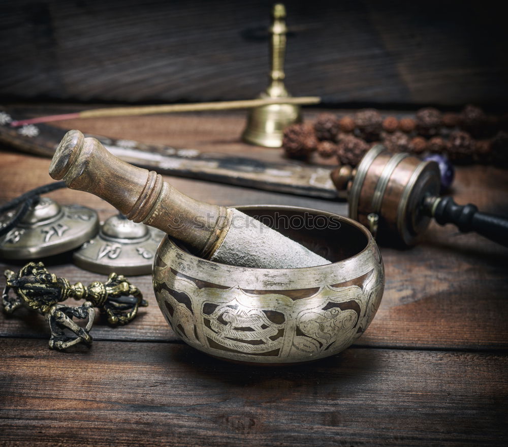 Image, Stock Photo copper singing bowl and a wooden stick