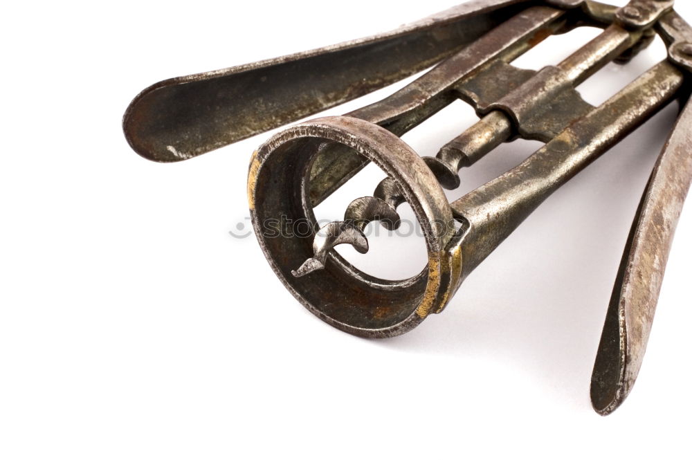 Image, Stock Photo Old rusty key with a paper label on the wooden board