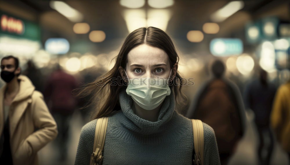 Similar – close up of Photo of a woman wearing protective mask against infectious diseases, coronavirus, covid-19 and flu outdoors. copy space. Coronavirus outbreak in Europe. Flu epidemic spread prevention