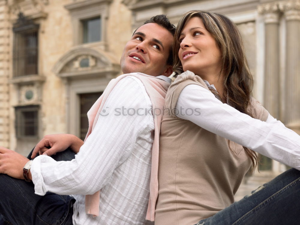 Similar – Image, Stock Photo Smiling couple of lovers having fun.