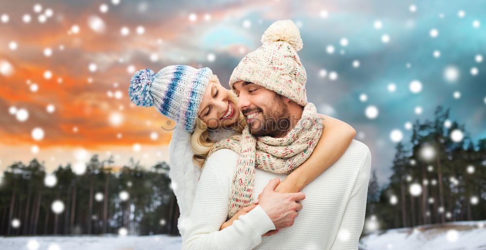 Similar – Image, Stock Photo happy young loving couple walking in snowy winter