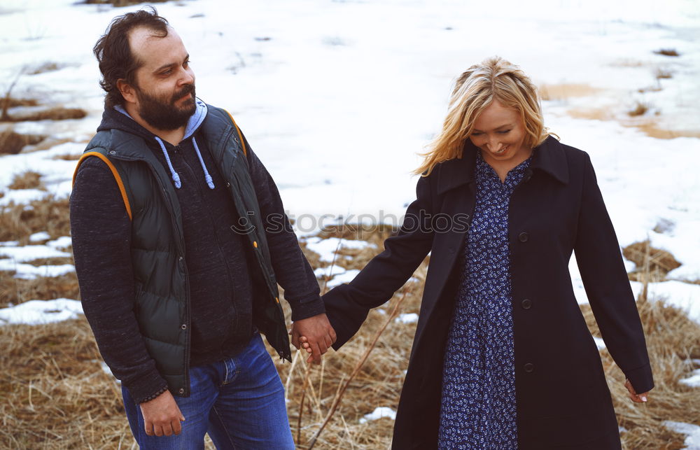 Similar – Image, Stock Photo Young smiling couple on a path in the park.