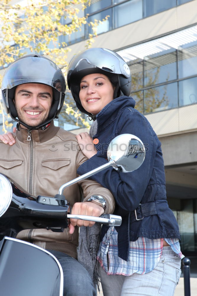 Similar – Couple taking a selfie on the motorcycle