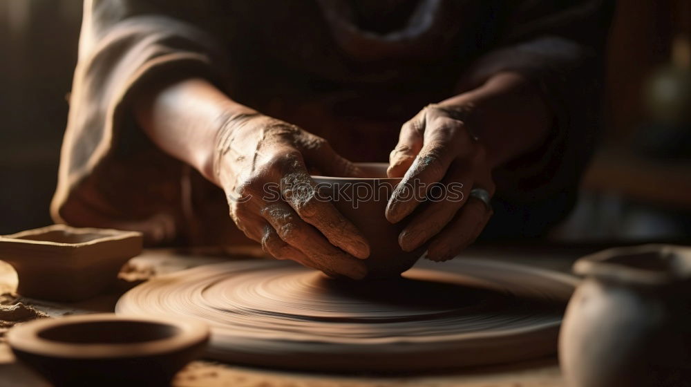 Similar – Image, Stock Photo Close-up of clay vase on wheel