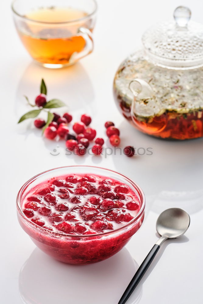 Similar – Image, Stock Photo Cakes with different fruits and cups with tea