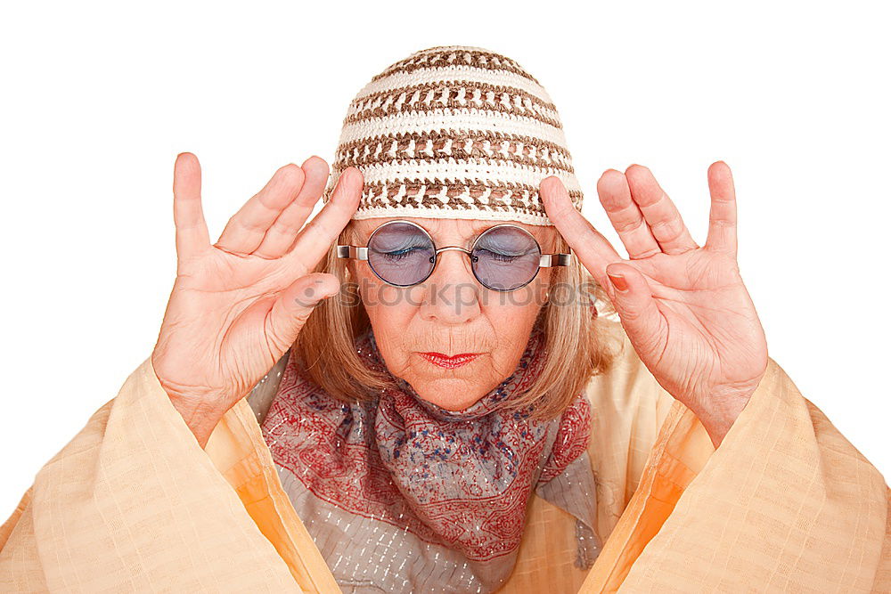 Similar – Portrait of senior woman with sunglasses insulting with finger