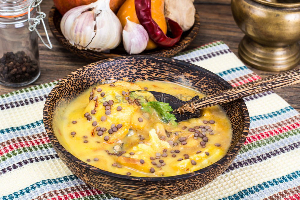 Similar – Image, Stock Photo Pumpkin soup on the plate