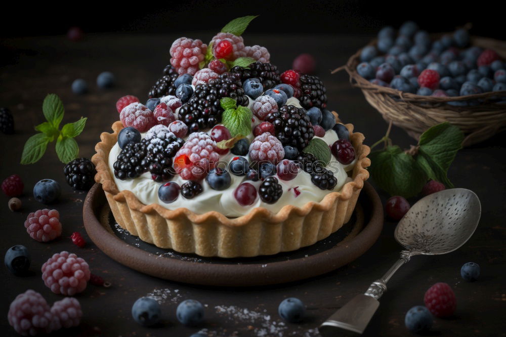 Similar – Image, Stock Photo Delicious tartlets with raspberries and blueberries