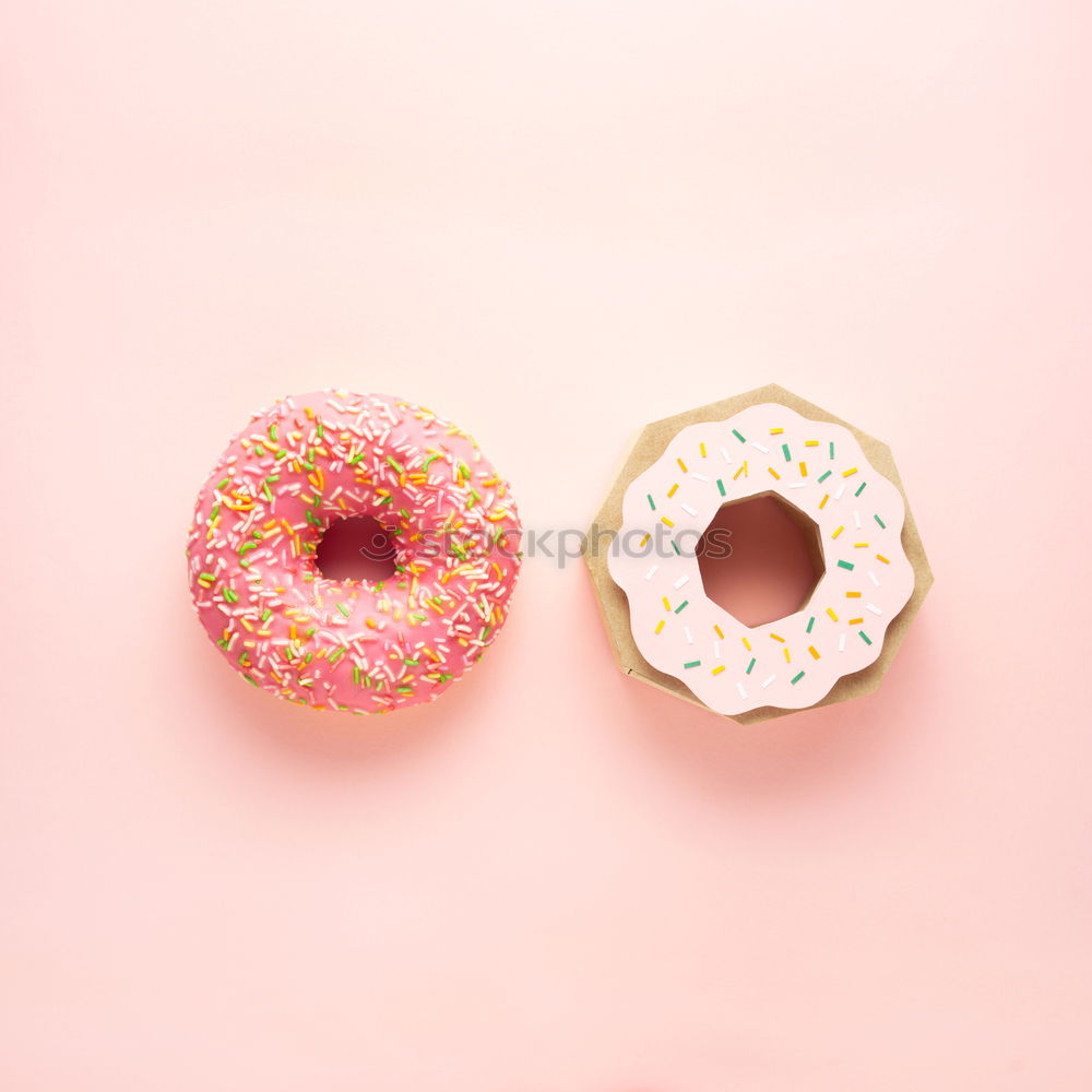 Image, Stock Photo Sweet pink doughnut and sweet pink drink with jelly candies