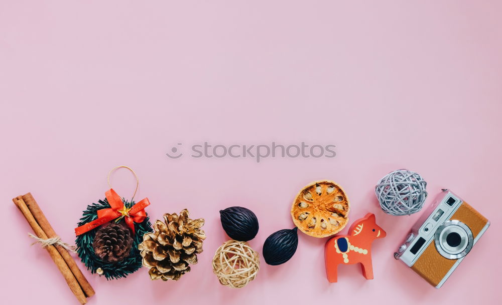 Creative flat lay of christmas ornaments