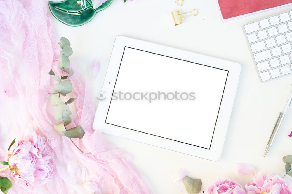 Similar – Image, Stock Photo Tablet with a handwritten “hello beautiful” on pink background