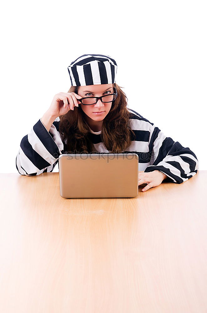 Similar – Image, Stock Photo Young desperate student with glasses looks over a laptop