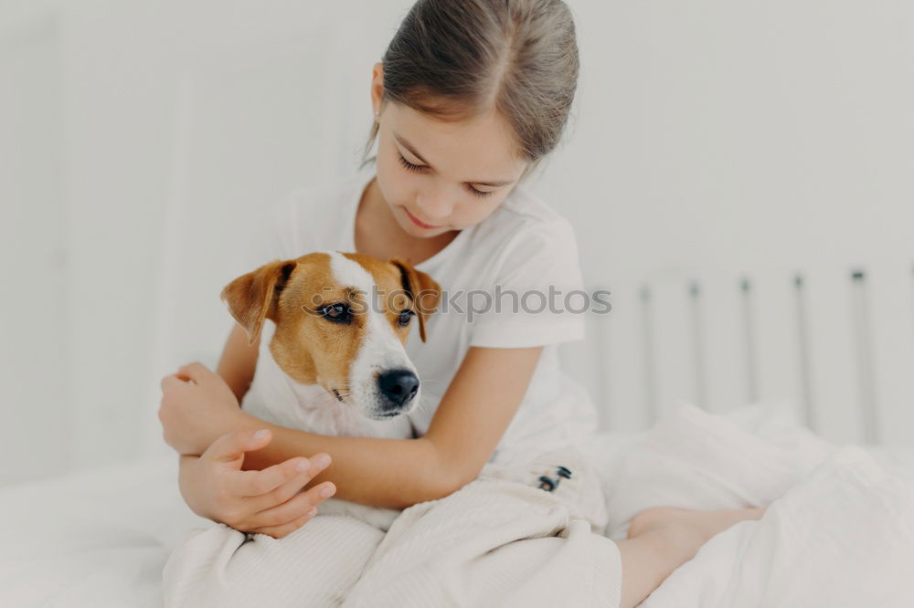 Similar – Image, Stock Photo young woman and her cute dog on bed