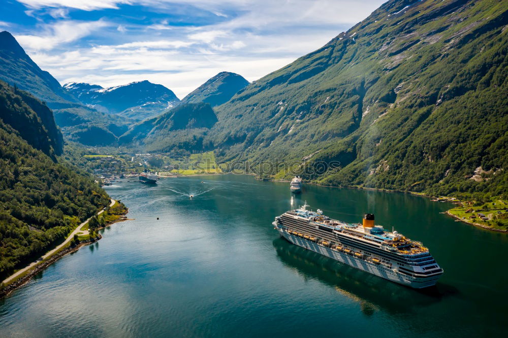 Similar – Cruise ships in the Geirangerfjord