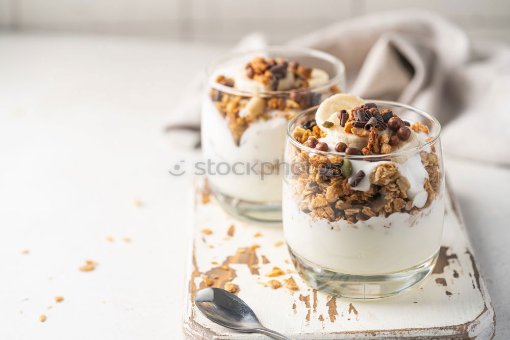 Similar – Image, Stock Photo Chia pudding parfait, layered with banana and granola