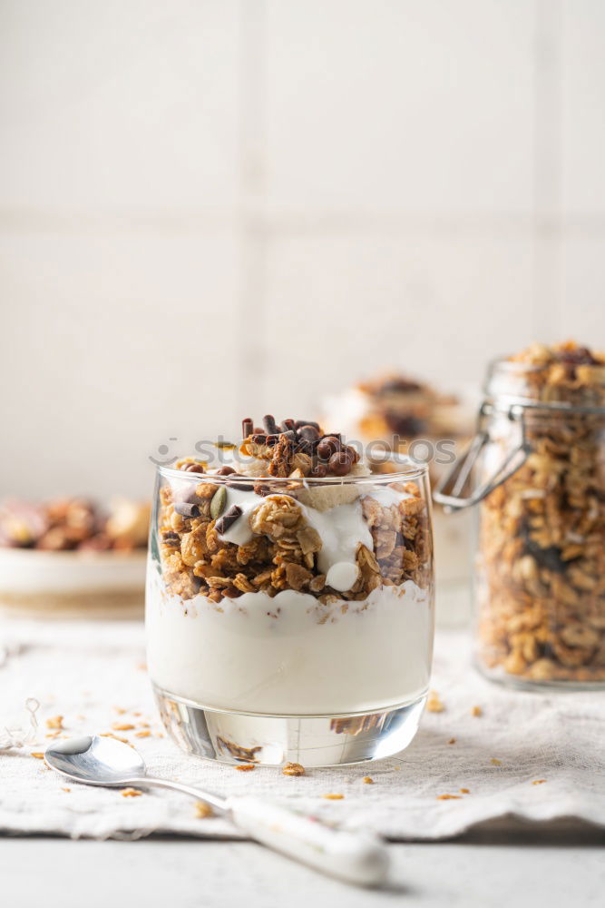 Similar – Image, Stock Photo Chia pudding parfait, layered with banana and granola