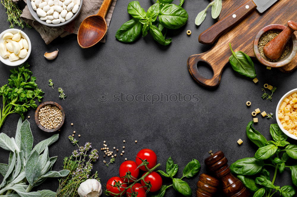 Similar – Image, Stock Photo Italian pasta, vegetables, herbs and olive oil