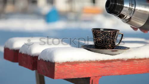 Similar – Image, Stock Photo Male hand pouring hot coffee or tea into enamel cup