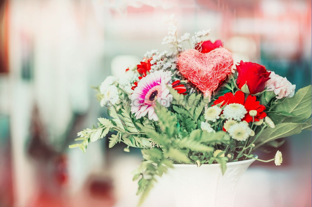 Image, Stock Photo Flowers and heart decor in vase