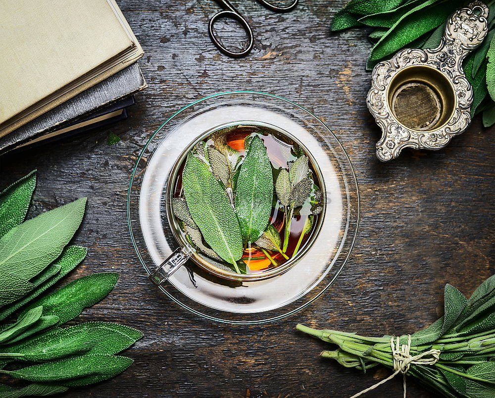 Image, Stock Photo Cup of sage tea with fresh herbs leaves