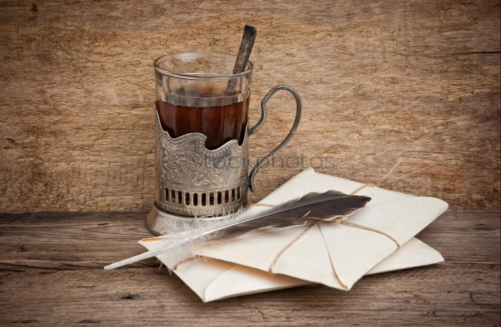 Similar – Image, Stock Photo Red orange office: note with pencil, paper clips and a cup of red tea