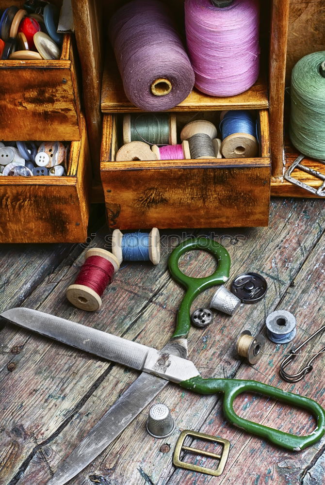 Similar – Retro sewing set on rough wooden table