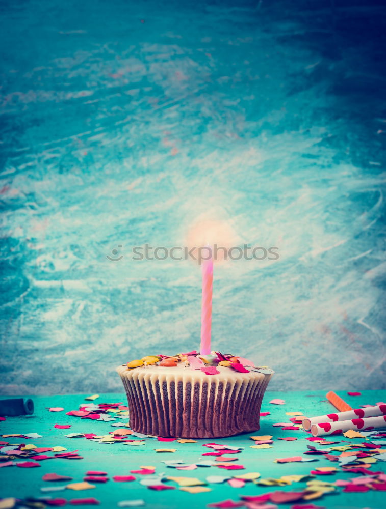 Image, Stock Photo Cupcake with candle for birthday