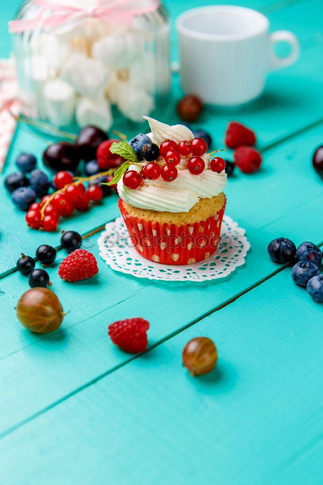 Similar – Image, Stock Photo Waffles, brownie and smoothie with red berries.