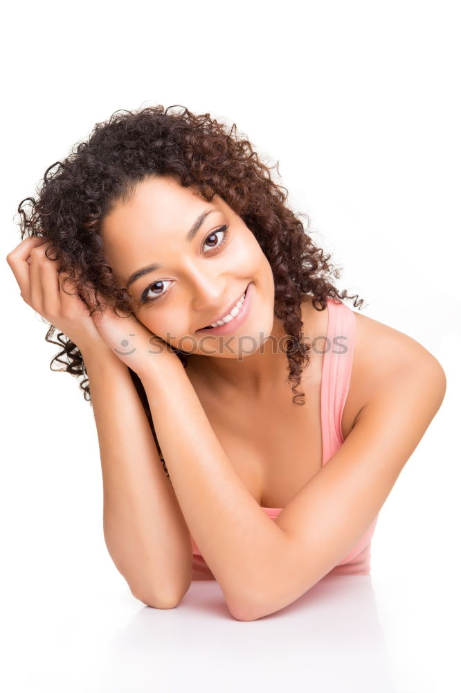 Similar – Mixed woman with afro hairstyle smiling in urban park