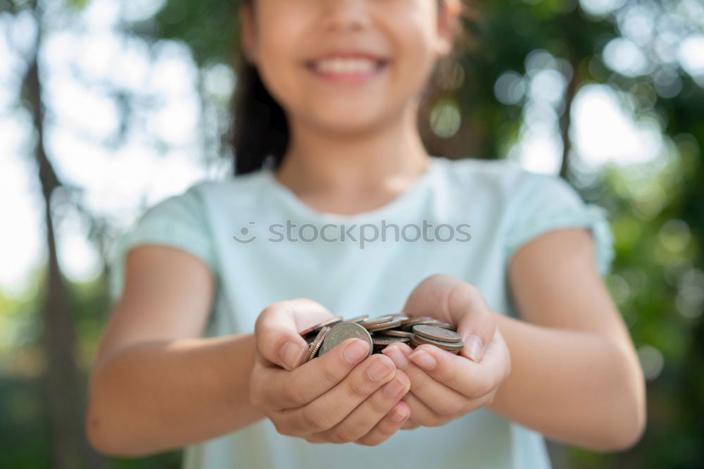 Image, Stock Photo Dad teaching daughter about nature