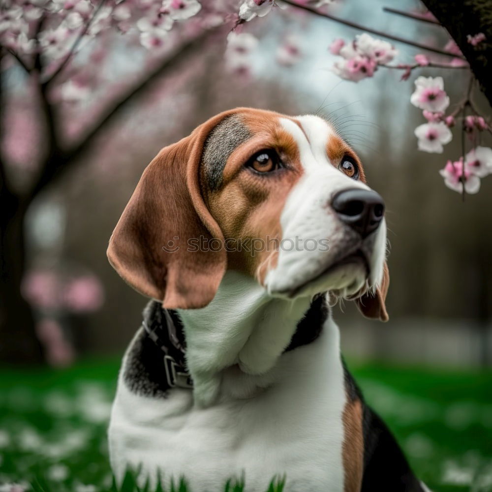 Similar – Image, Stock Photo Yellow Labrador Retriever is in front of cherry blossoms