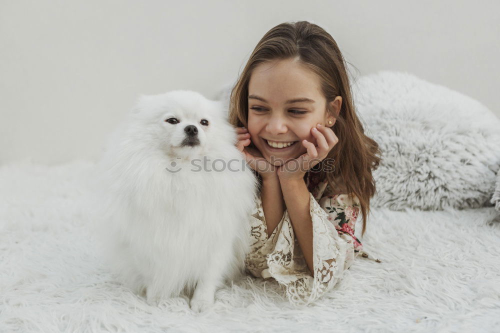 Similar – Image, Stock Photo happy girl with dog Joy