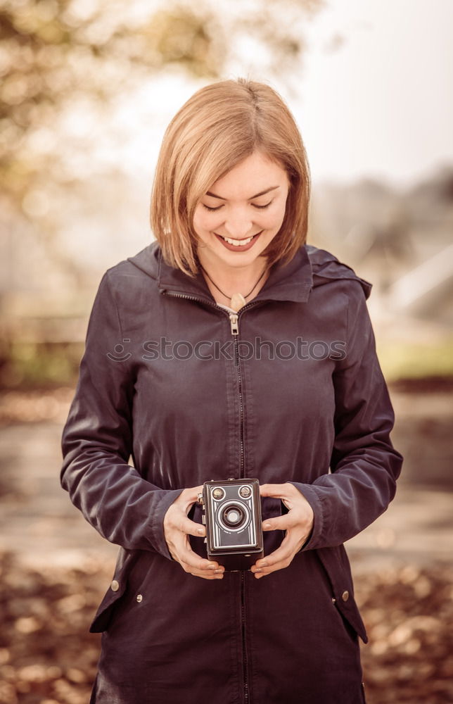 Similar – Image, Stock Photo Laughing woman with camera