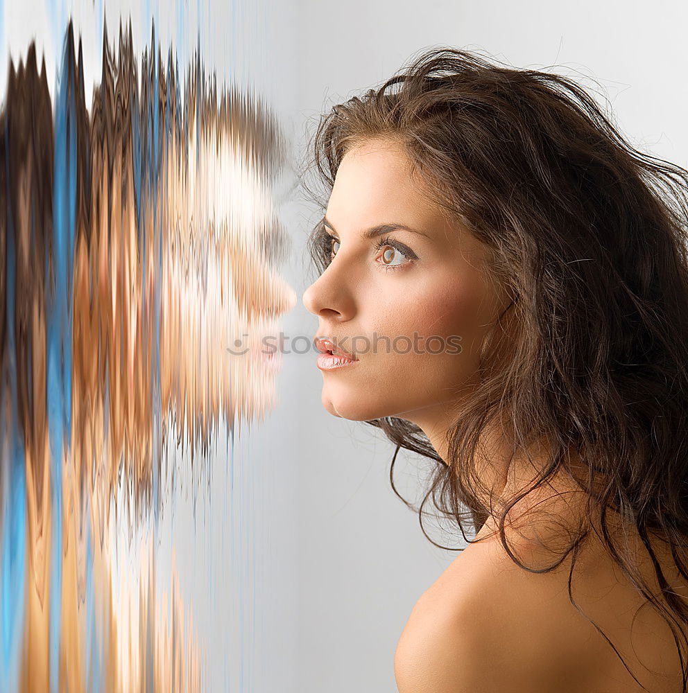 Similar – Image, Stock Photo Portrait of a young, freckled woman at the window