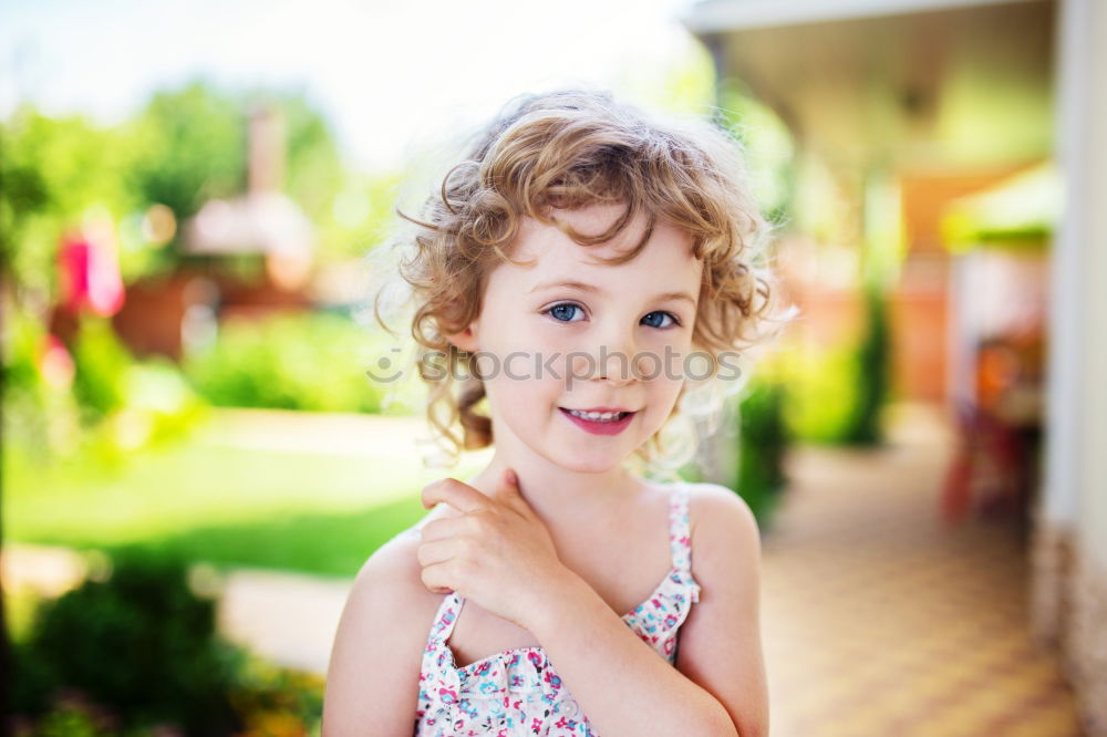 Similar – happy toddler girl in pyjamas playing in kitchen