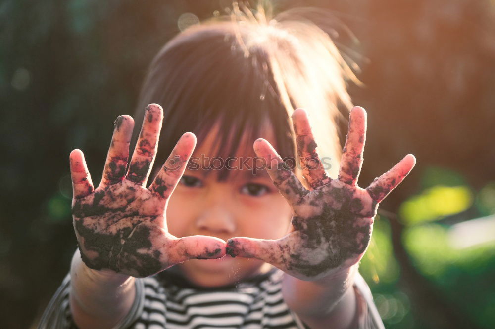 Image, Stock Photo Young girl with brown hair is playing outside.