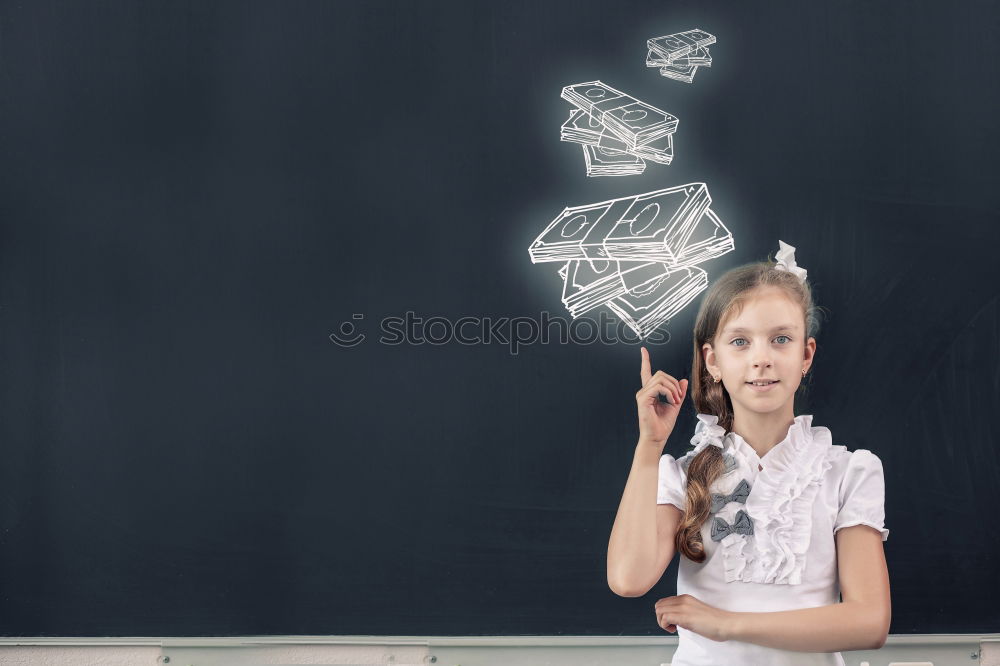 Similar – Image, Stock Photo Pupil at chalkboard with briefcase in hand