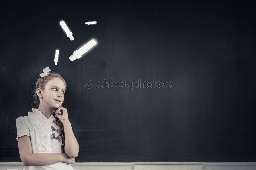 Similar – Image, Stock Photo Pupil at chalkboard with briefcase in hand