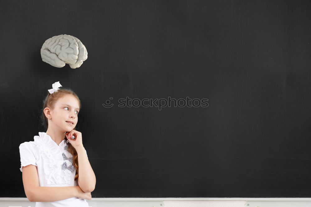 Similar – Image, Stock Photo Pupil at chalkboard with briefcase in hand