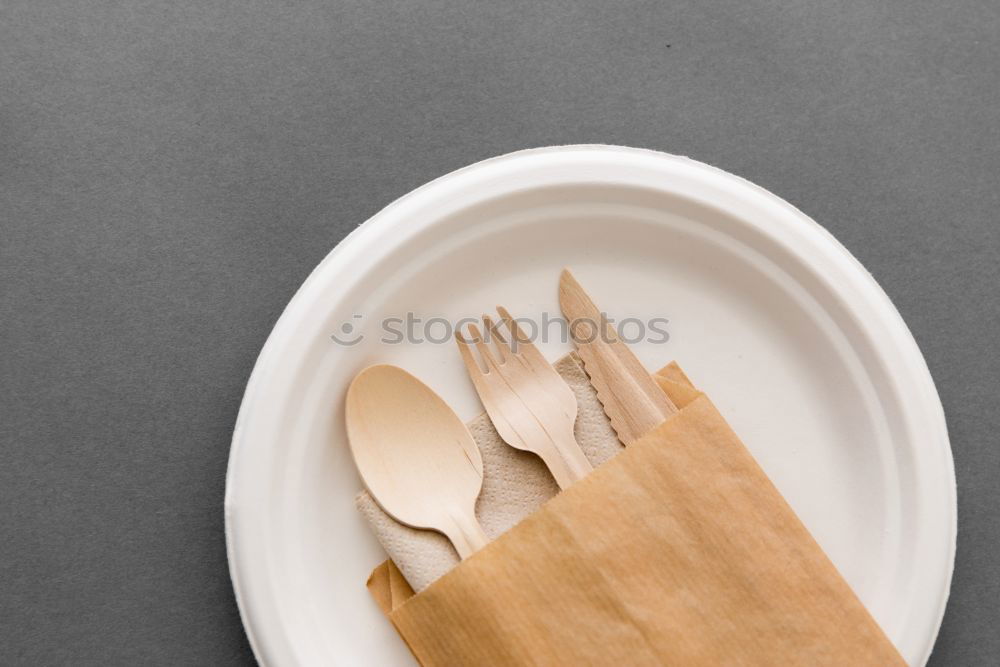 Similar – White empty plate and metal vintage knife and fork