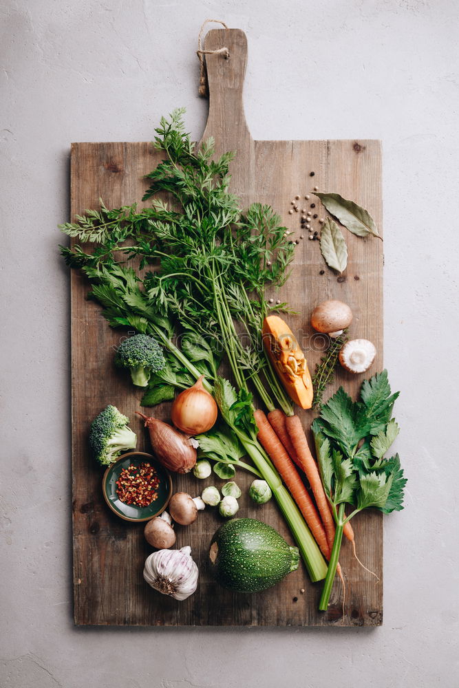 Similar – Image, Stock Photo Various traditional asian ingredients for tasty vegetarian cooking : mushrooms , vegetables and spices, top view, flat lay. Chinese or Thai cuisine. Vegan food. Healthy nutrition concept.