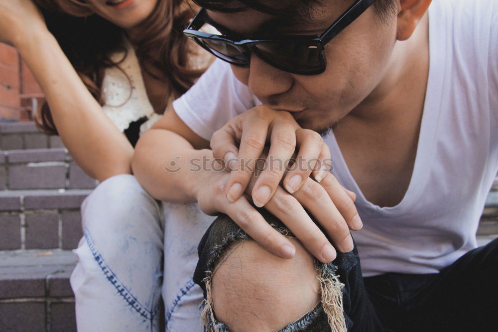 Similar – Image, Stock Photo Happy couple hugging and kissing near tree in park