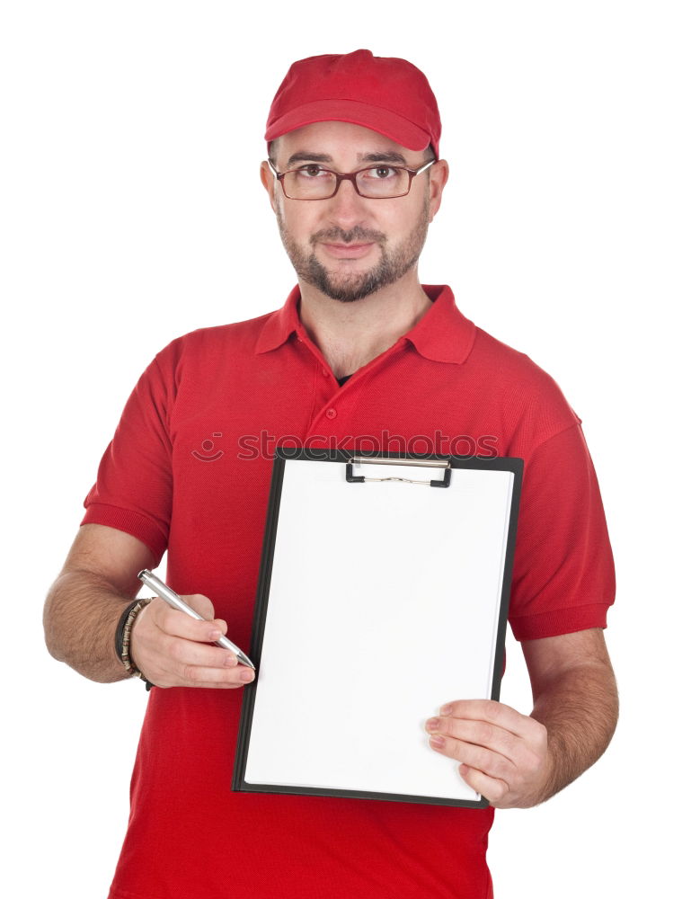 Similar – chef in red uniform holding a blank notebook