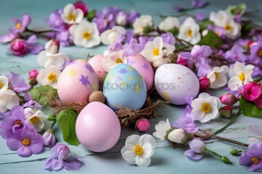 Similar – Image, Stock Photo Hanging Easter eggs with pink flowers