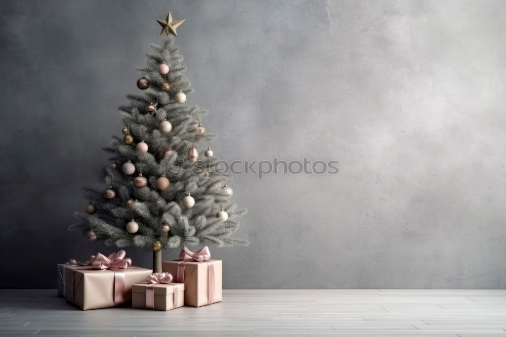 Similar – Image, Stock Photo Paper bag with wooden fir tree as decoration and burning candle standing on a table in front of a dark blue background