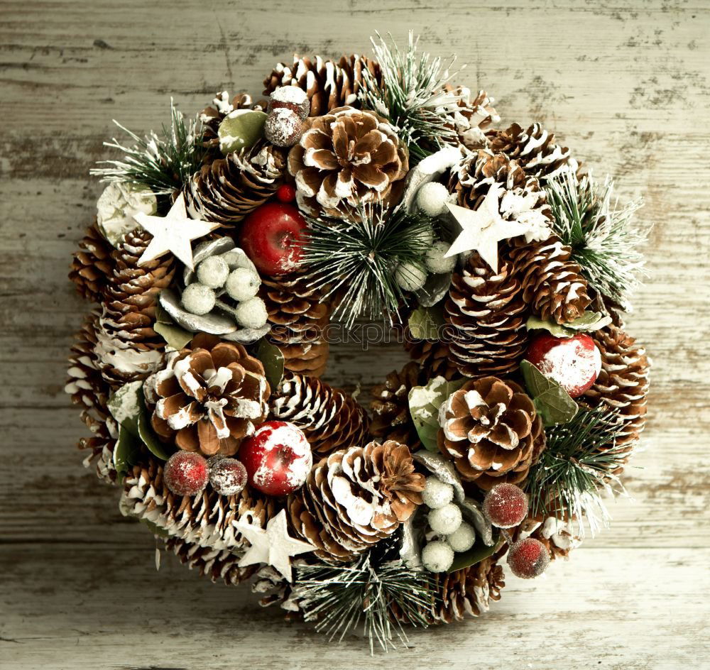 Similar – Delicate Christmas wreath of pine cones on wooden background